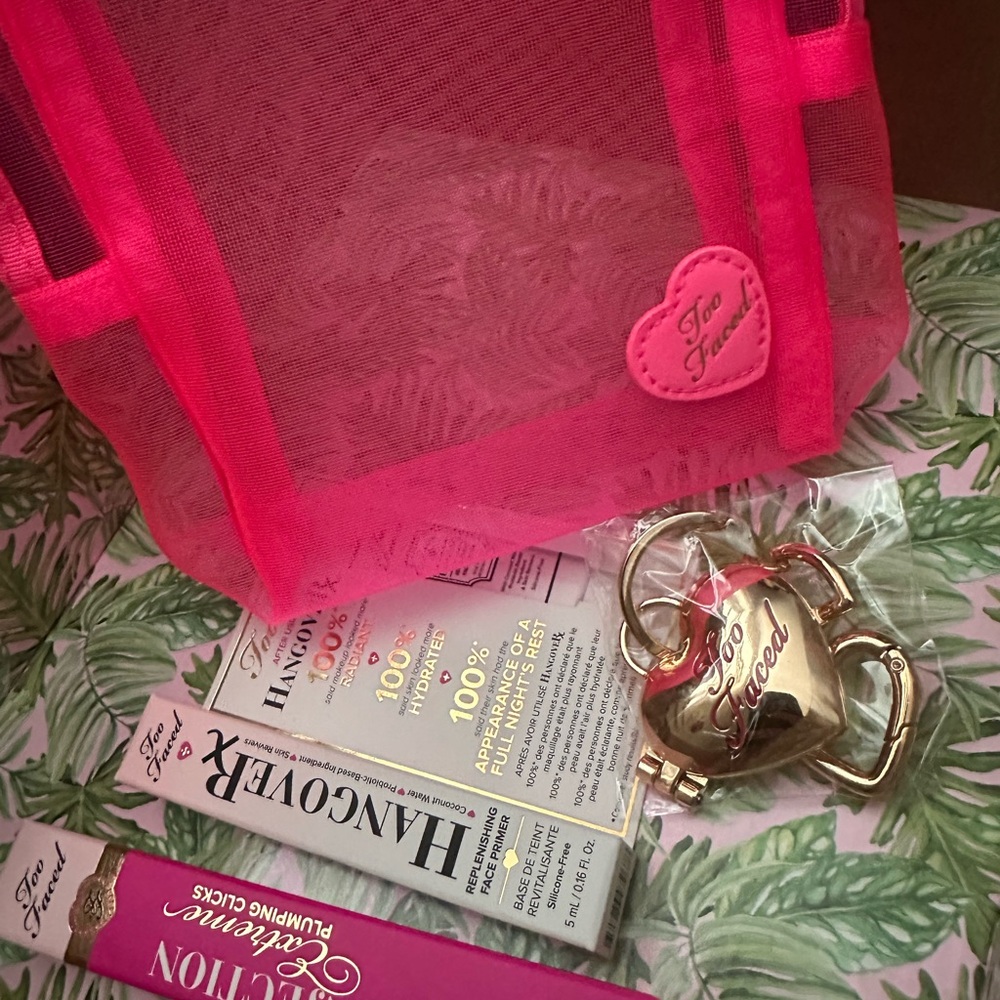 Too Faced Lip Injection in kiss the bride, hangover primer. Makeup bag gift set